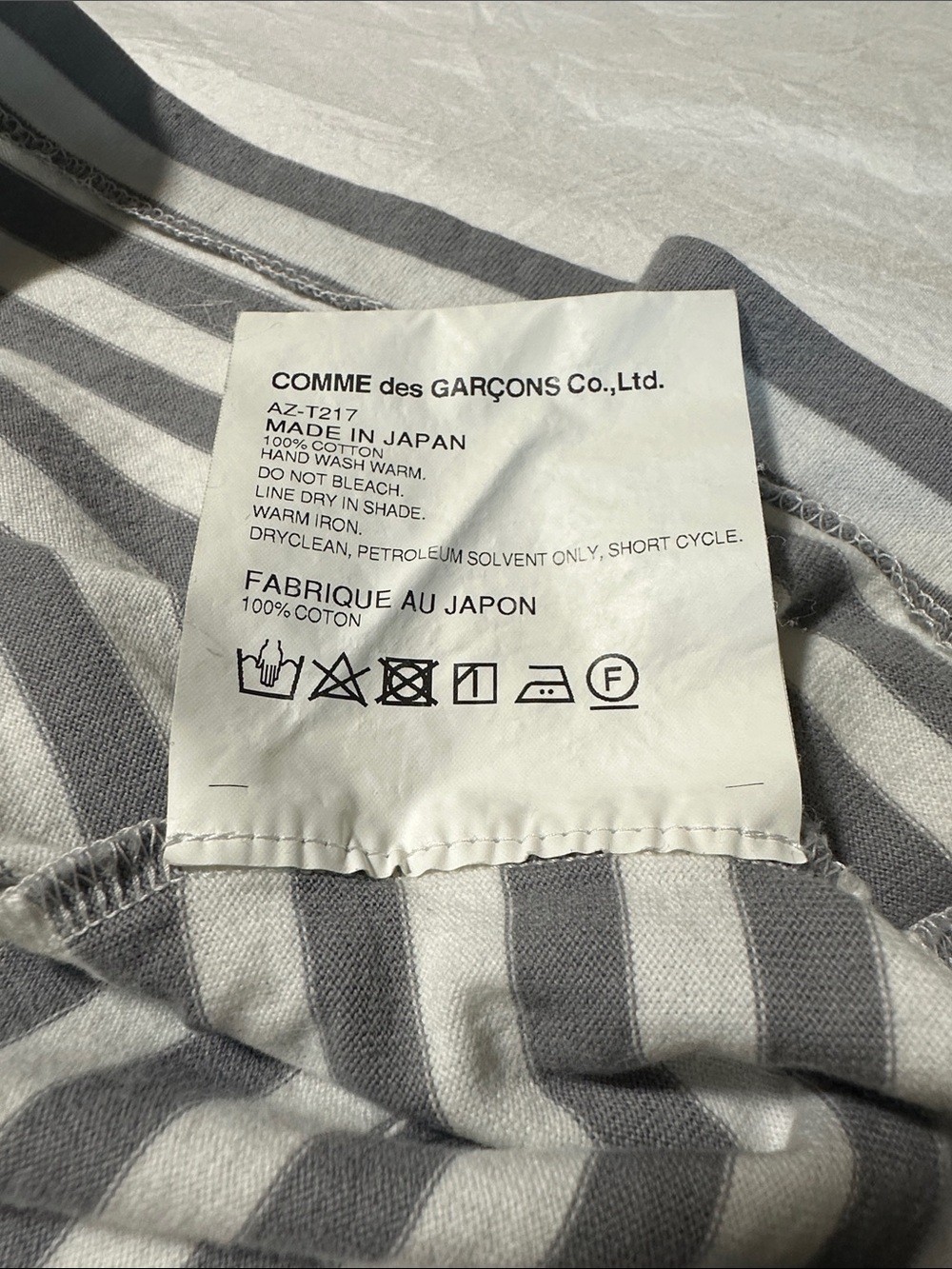 Comme des Garçons PLAY Gray & White Striped Long Sleeve Tee with Red Heart - Picture 8 of 8